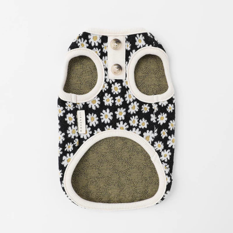 Flower Button Top - Black S/M