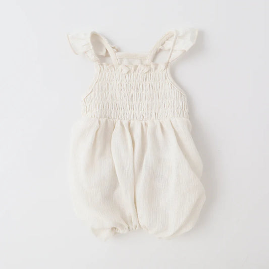 Linen Frill Romper - White S