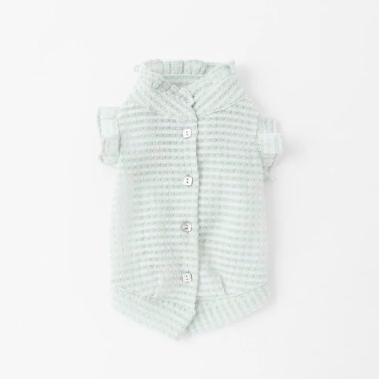 Sheer Check Frill Shirt - Mint M