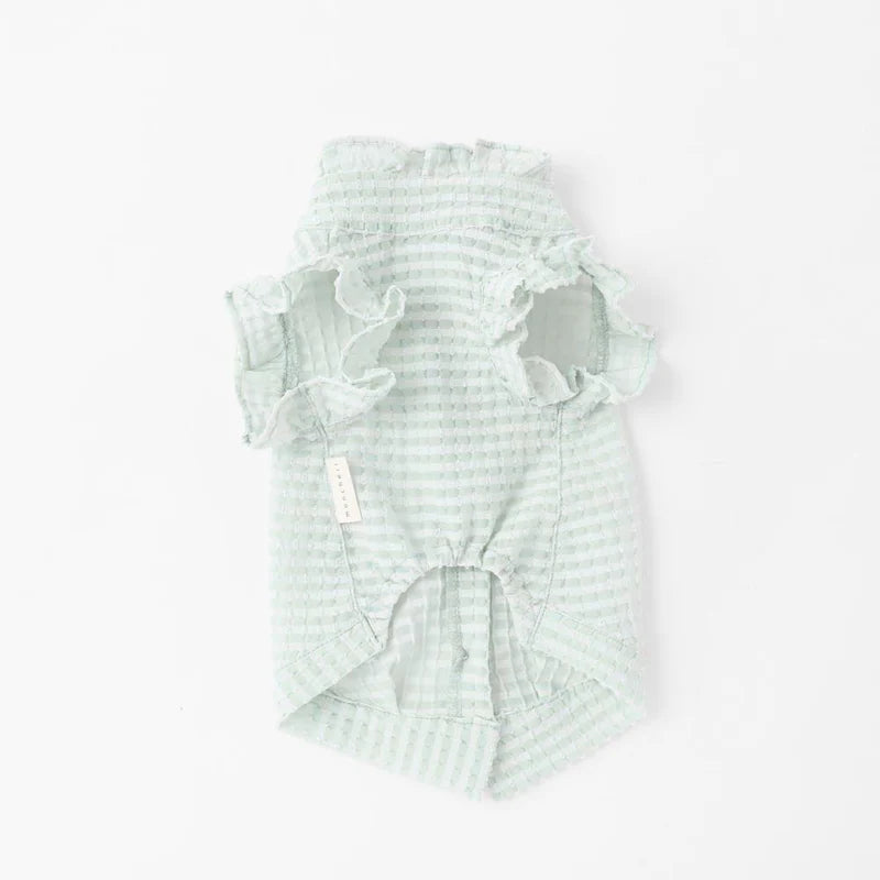 Sheer Check Frill Shirt - Mint M