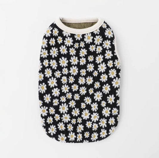 Flower Button Top - Black S/M