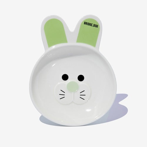 Bunny Dish -  White Green Glossy