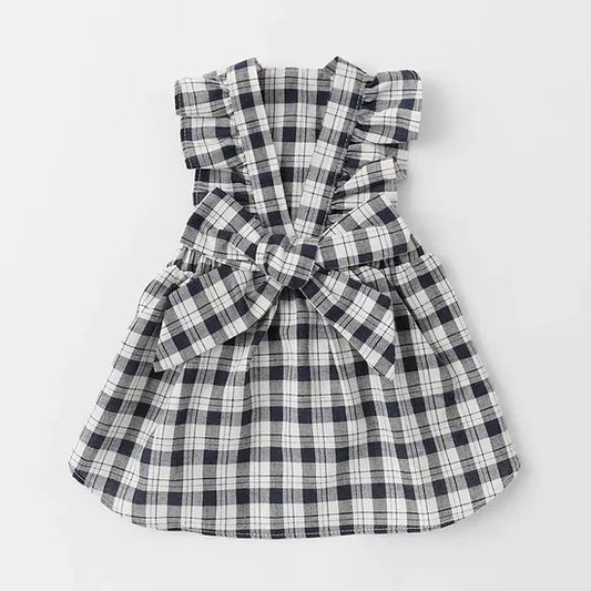 Check Ribbon Dress - Navy S