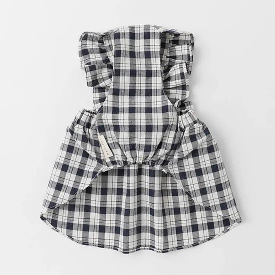 Check Ribbon Dress - Navy S