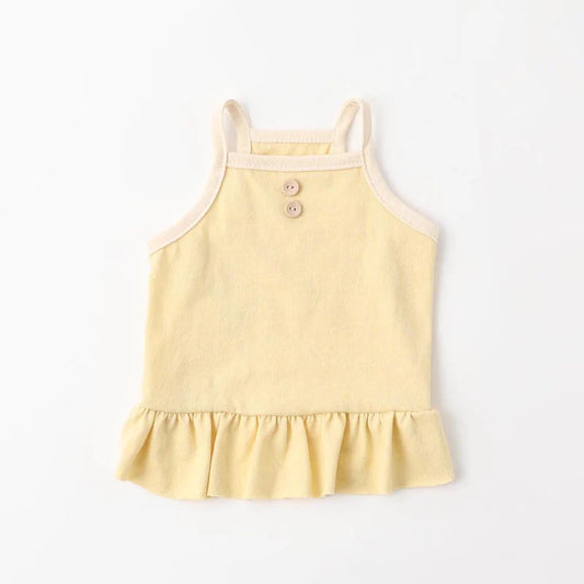 Button Piping Cami Dress - Yellow S