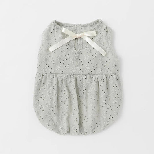 Cutwork Point Ribbon Blouse - Grey M